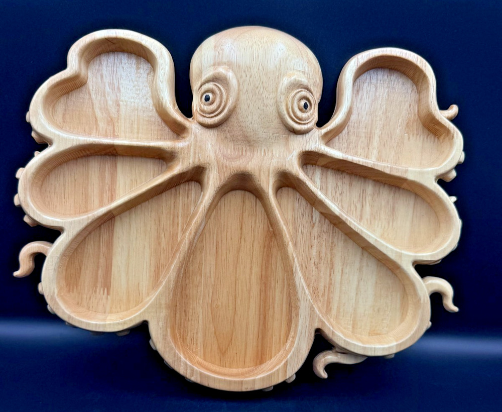 Octopus Shaped Wooden Charcuterie Board Serving Tray Nautical Beach Ocean Themed